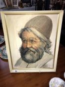 A signed oil on board of a bearded man, signed Fakour 1966 43cm x 54cm, COLLECT ONLY