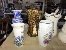 5 vases including Sylvac rabbit and tree vase