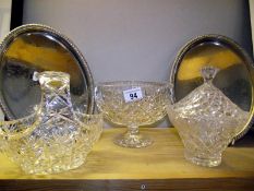 2 silver plate trays and a quantity of cut glass bowls/baskets etc