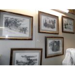 5 framed & glazed prints, signature indistinct. Various subjects including Dutch cobbler 45cm x 35.