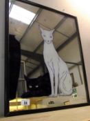 A black and white cat mirror, 48cm x 56cm, COLLECT ONLY