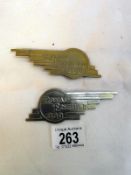 A pair of Royal Enfield 350 motorcycle tool box badges