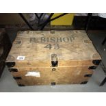 A vintage metal bound plywood tool box P Bishop 43 on lid 59cm x 30cm x 29cm COLLECT ONLY