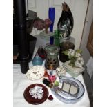 A mixed lot of candle holders, vases etc