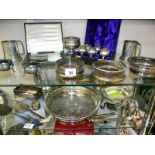 A selection of silver plate including boxed goblets, coasters, tray etc.