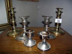 3 pairs of plated candlesticks