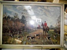 A vintage framed and glazed print of a hunting scene, COLLECT ONLY