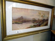 A gilt frames watercolour signed Donald Grahame, size; 90cm x 48cm, COLLECT ONLY