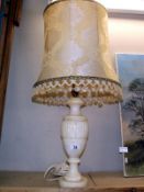 A white marble table lamp, height 41cm, height including shade 75cm, COLLECT ONLY