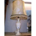 A white marble table lamp, height 41cm, height including shade 75cm, COLLECT ONLY