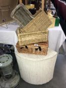 A Lloyd Loom corner linen basket and quantity of other wicker baskets, COLLECT ONLY