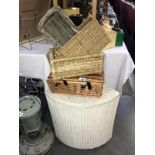 A Lloyd Loom corner linen basket and quantity of other wicker baskets, COLLECT ONLY