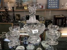 4 cut glass footed dessert bowls, vase and bowl