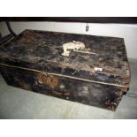 An old large tin trunk, size; 88cm x 46cm, height 32cm, COLLECT ONLY