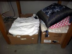 2 boxes of linen etc, includes tablecloths, cushions, COLLECT ONLY