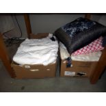 2 boxes of linen etc, includes tablecloths, cushions, COLLECT ONLY