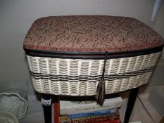 A vintage loom sewing basket on legs 42cm x 25cm, height 46cm, COLLECT ONLY