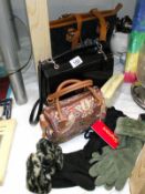 3 ladies bags, 1 of which is William Morris strawberry thief plus 3 pairs of gloves etc