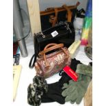 3 ladies bags, 1 of which is William Morris strawberry thief plus 3 pairs of gloves etc