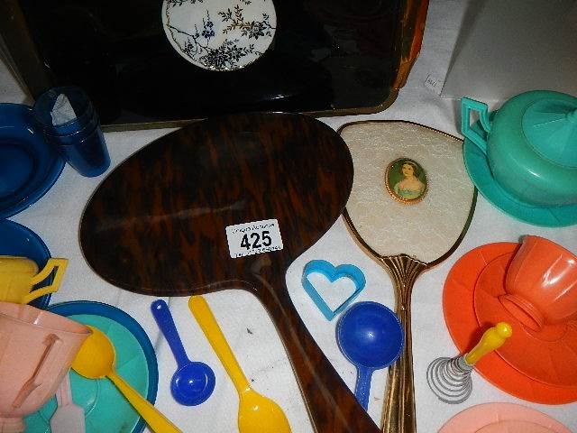 A 1970's child's plastic tea set, two dressing table mirrors and a tray. - Image 2 of 2