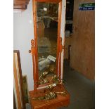 A pine cheval mirror with drawer in base. COLLECT ONLY.