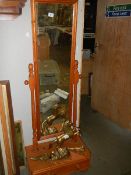 A pine cheval mirror with drawer in base. COLLECT ONLY.