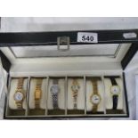 A case of six ladies wrist watches.