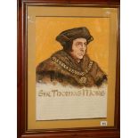 An oak framed and glazed study of Sir Thomas More. COLLECT ONLY.