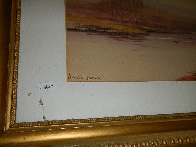 A gilt framed watercolour signed Donald Grahame, 90 x 40 cm, COLLECT ONLY. - Image 3 of 3