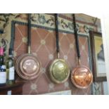 Three Victorian copper warming pans. COLLECT ONLY.