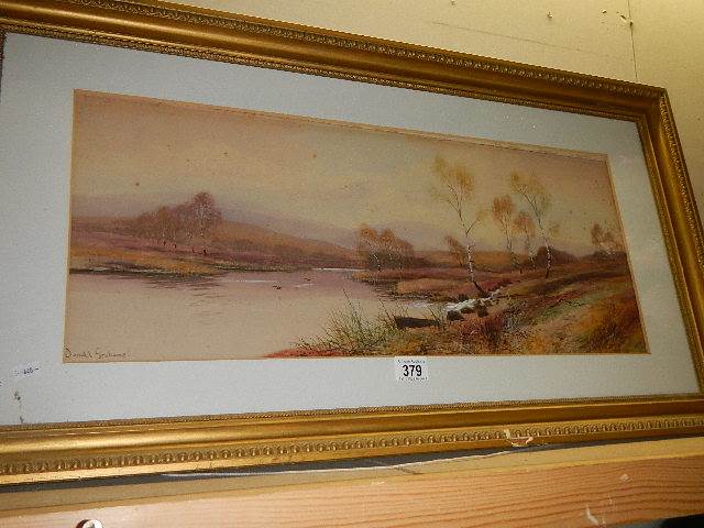 A gilt framed watercolour signed Donald Grahame, 90 x 40 cm, COLLECT ONLY.