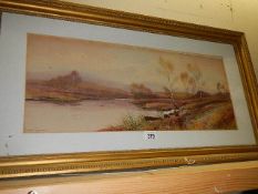 A gilt framed watercolour signed Donald Grahame, 90 x 40 cm, COLLECT ONLY.