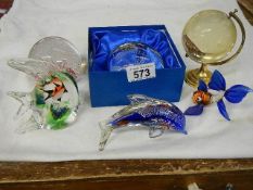 A mixed lot of paperweights including world globe.