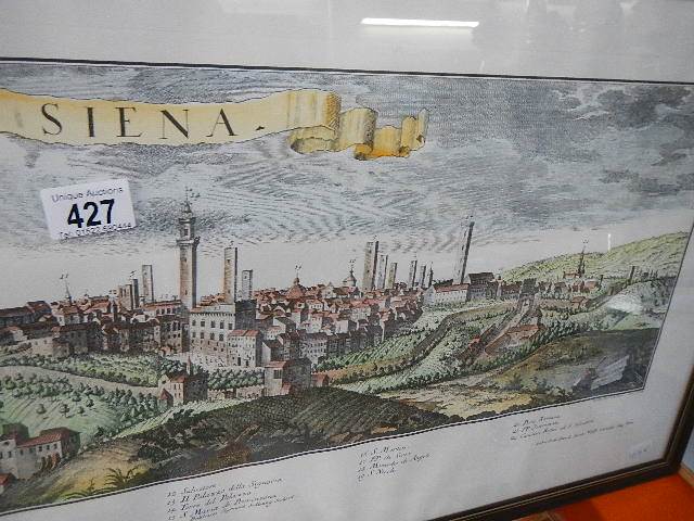 A framed and glazed engraving of Sienna, COLLECT ONLY. - Image 2 of 3