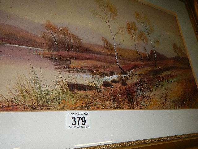 A gilt framed watercolour signed Donald Grahame, 90 x 40 cm, COLLECT ONLY. - Image 2 of 3