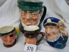 Four Royal Doulton character jugs all in good condition.