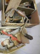 A mixed lot of old tools including chisels, drills, plane etc., COLLECT ONLY.