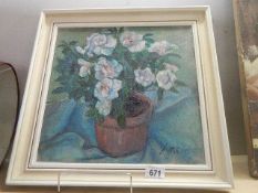 A framed oil painting of roses signed Ximeny? COLLECT ONLY.