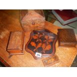 A good lot of wooden items including inlaid pipe rack, tunbridge box etc.,