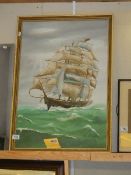 An oil on board of a sailing ship signed P D Seymour, COLLECT ONLY.