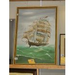 An oil on board of a sailing ship signed P D Seymour, COLLECT ONLY.