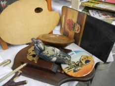 A mixed lot including artist's palette. COLLECT ONLY.