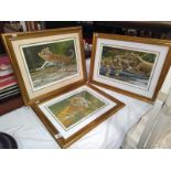 3 gilt framed and glazed limited edition Stephen Gayford prints:- Shallow Waters 849/1175,