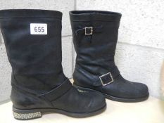 A pair of Jimmy Choo pre-worn boots with diamonte heels and buckles, size 39.