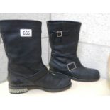 A pair of Jimmy Choo pre-worn boots with diamonte heels and buckles, size 39.