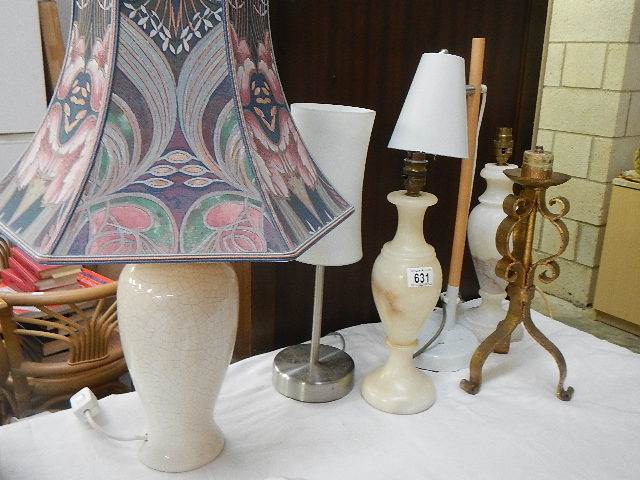 Six assorted metal and marble table lamps. COLLECT ONLY.