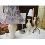 Six assorted metal and marble table lamps. COLLECT ONLY.