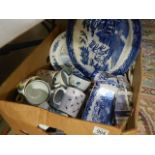 A mixed lot of blue and white china etc., COLLECT ONLY.