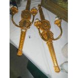 A pair of gilded wall lights, COLLECT ONLY.