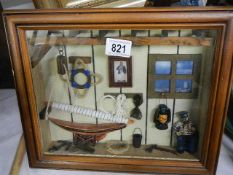 A framed and glazed nautical collage, COLLECT ONLY.